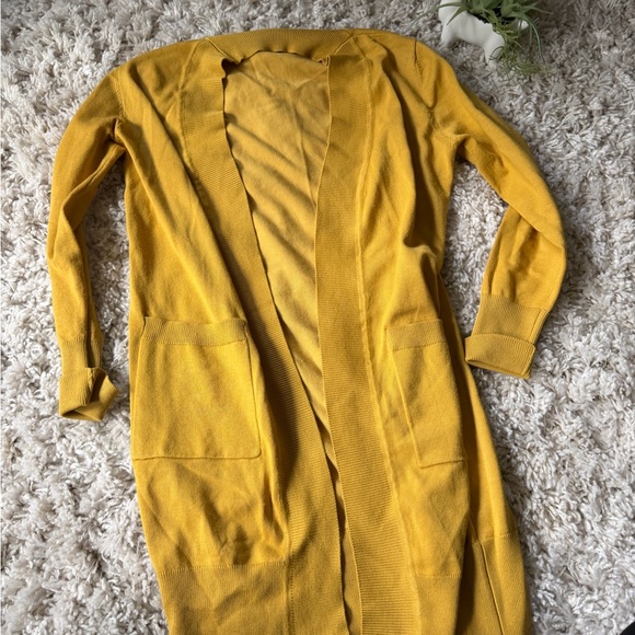Merokeety Sweaters - Mustard yellow pocketed long cute elegant Open Front Cardigan